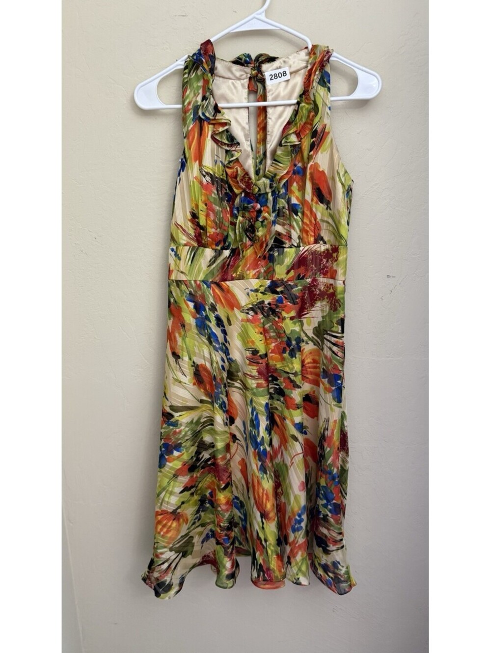 Donna Ricco New York Floral Ruffle Tie Back Sleeveless Dress Multi-Color 8P